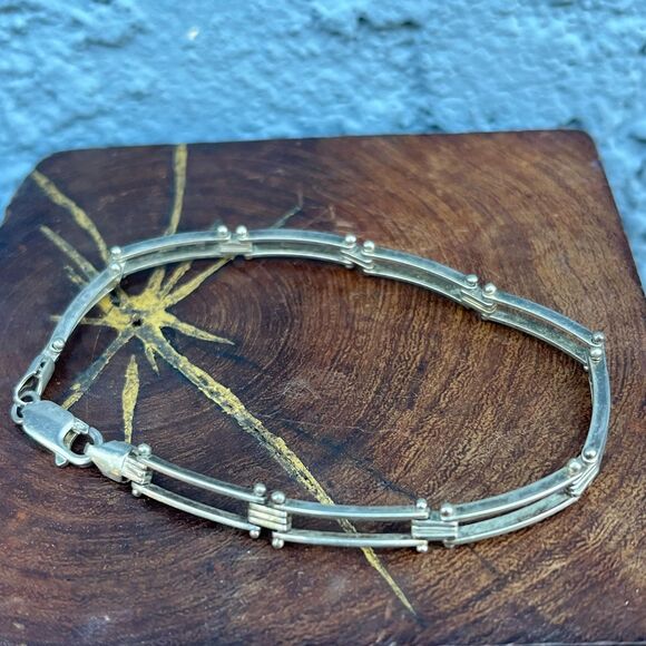 Vintage Silver Tennis Bracelet Gate Link Bracelet Vintage Modern Jewelry Gift - Picture 3 of 13